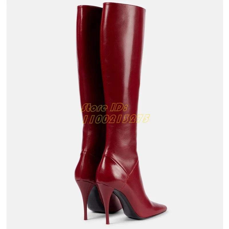 Women'S Fashion Leather Boots - Matte Leather Knee High Boots Stiletto