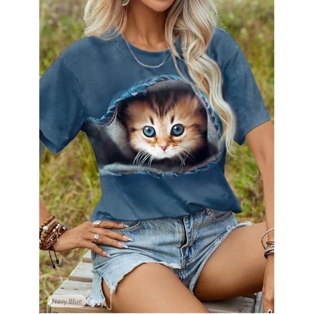 Women'S Fashion Designer Clothes - Funny Cat 3D Print Graphic T