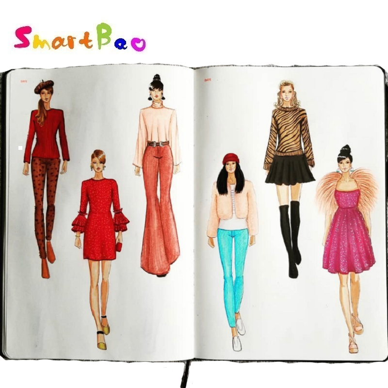 Women Fashion Figure Template - A5 Womens Sketchbook Cherry Notebook with