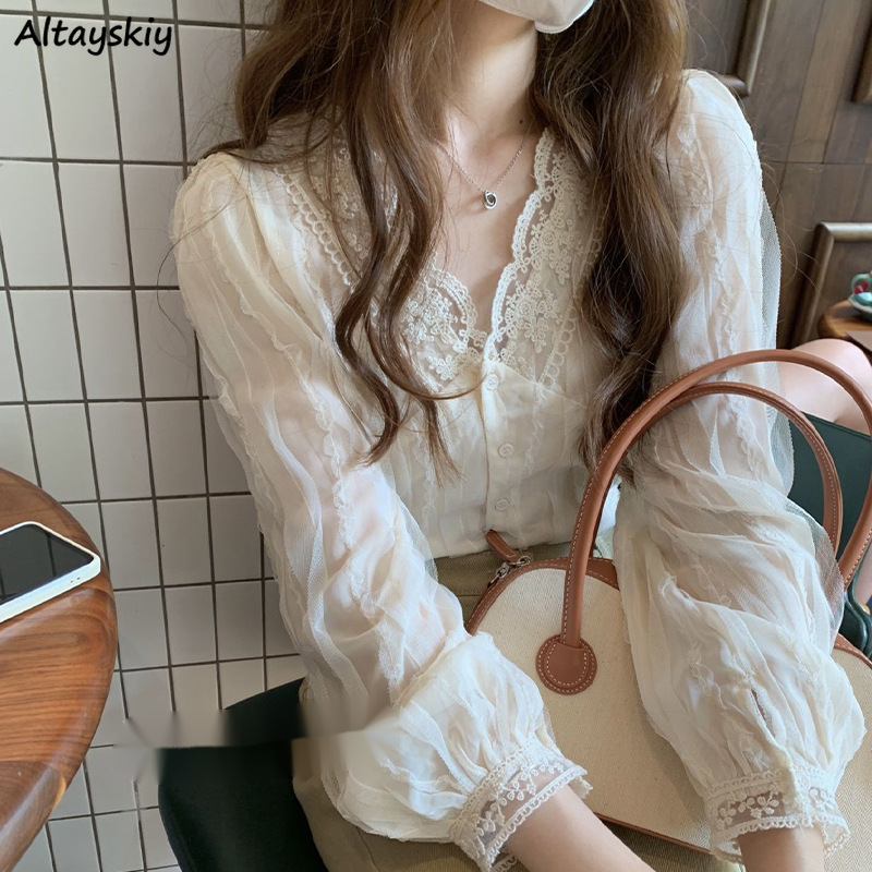 Women'S Fashion Designer Clothes - Shirts Women Lace Patchwork Fashion V-neck