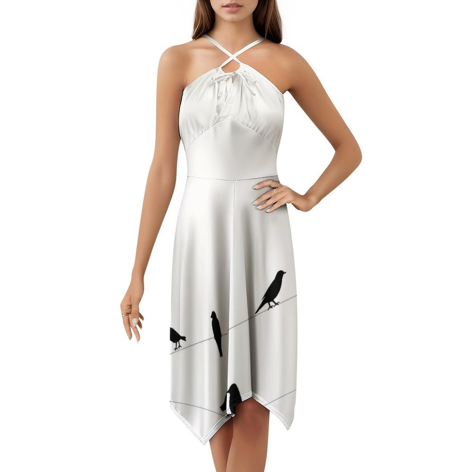 Women Fashion Vector - Birds Boho Chic Dress Elegant Fashion