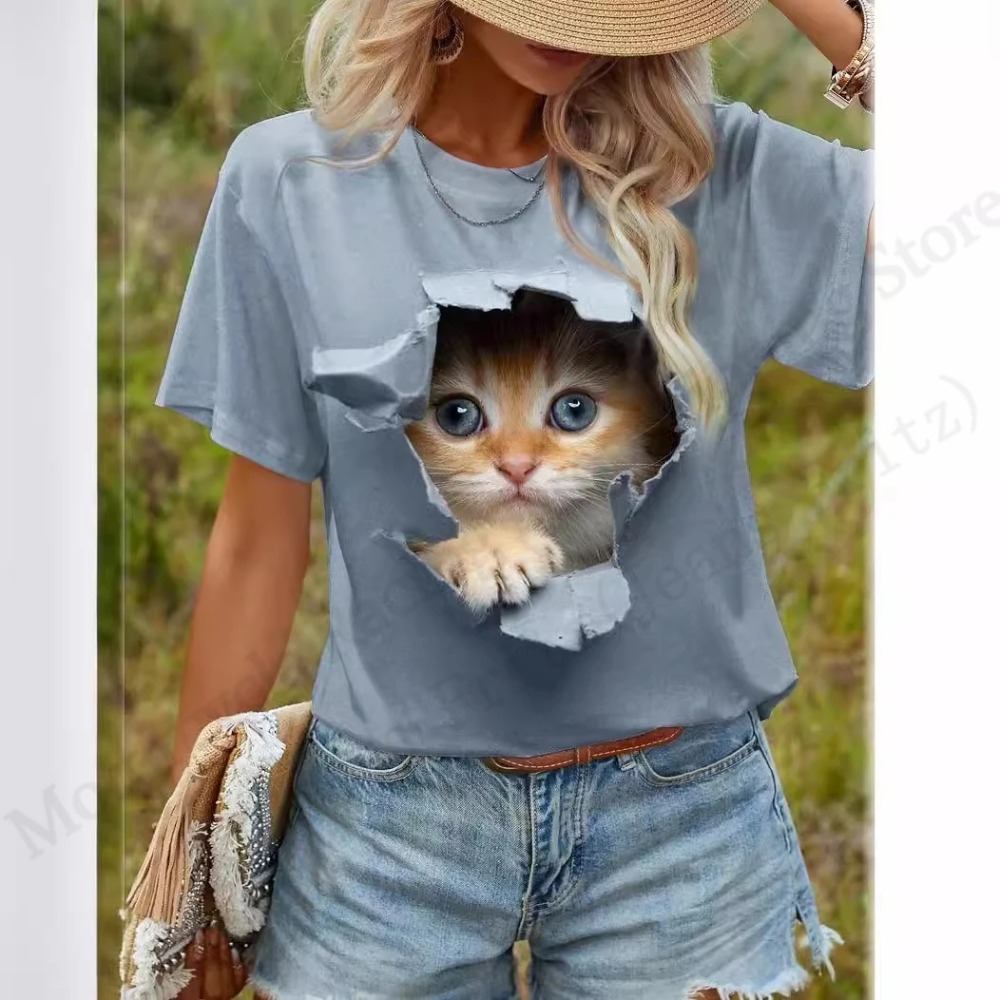 Funny Cat 3D Print Graphic T s - Women'S Fashion Designer Clothes incelemesi ve fiyatı