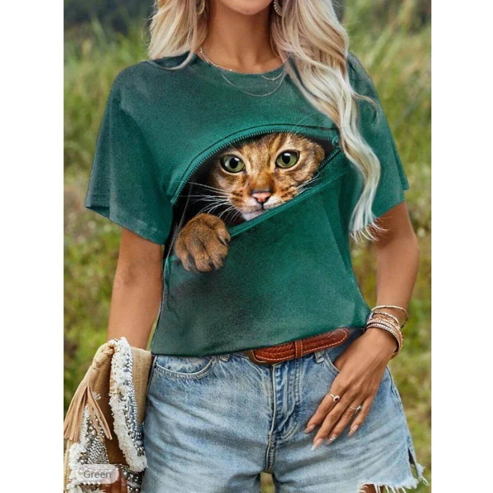 Funny Cat 3D Print Graphic T s - Women'S Fashion Designer Clothes incelemesi ve fiyatı