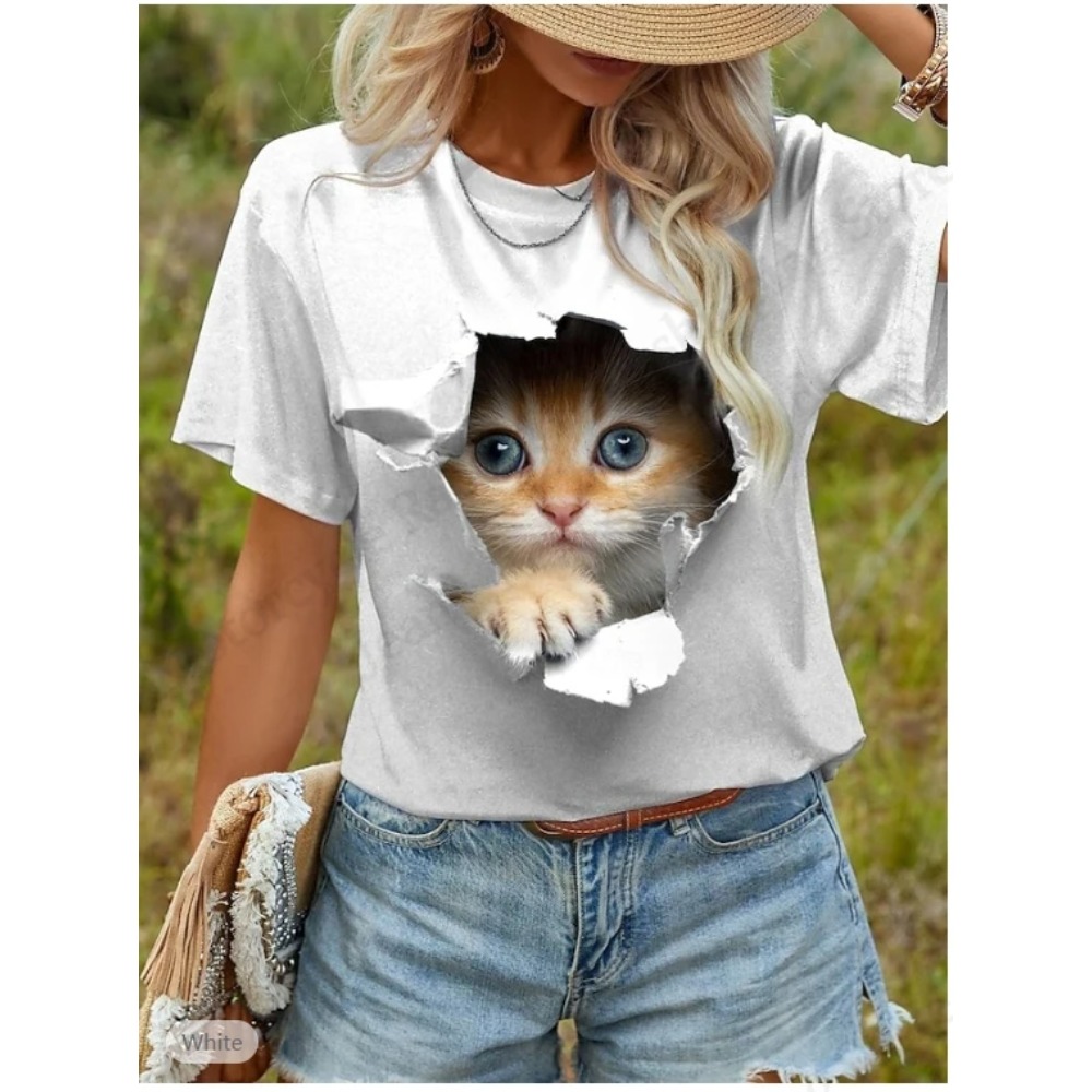 Funny Cat 3D Print Graphic T s - Women'S Fashion Designer Clothes incelemesi ve fiyatı