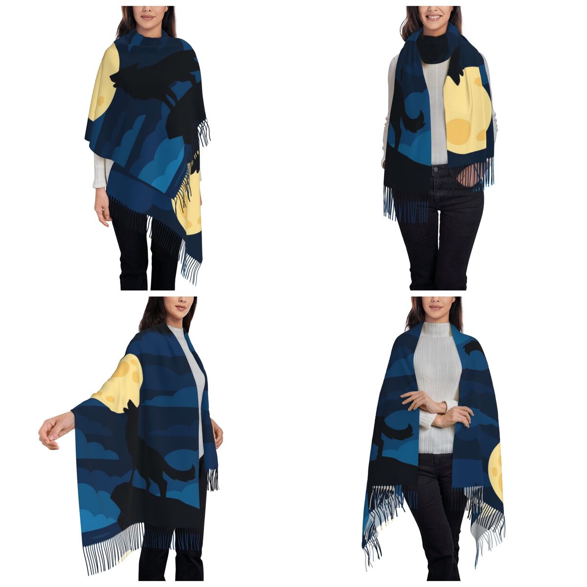 Howling Wolf Beneath Full Moon - Women Fashion Vector incelemesi ve fiyatı