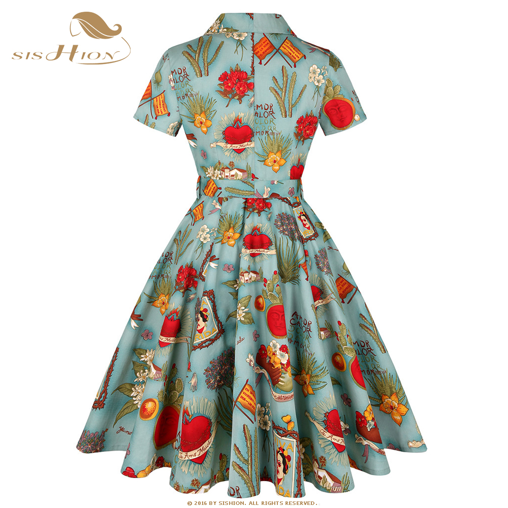 SISHION Short Sleeve Swing Ret - Women'S Fashion Of The 50S incelemesi ve fiyatı
