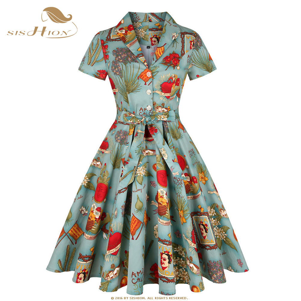 SISHION Short Sleeve Swing Ret - Women'S Fashion Of The 50S incelemesi ve fiyatı